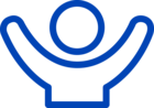 A simple line drawing of a child's head and torso with arms up, representing youth opportunity.