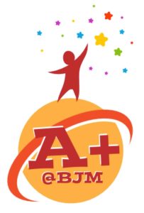 The BJM Enrichment Program logo picturing a child standing atop what represents the world with A+ emblazoned across the round image. The child is reaching for the stars.